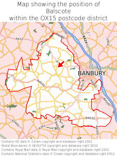 Map showing location of Balscote within OX15