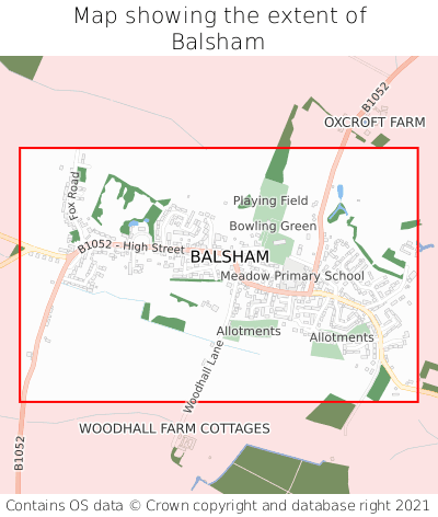 Map showing extent of Balsham as bounding box