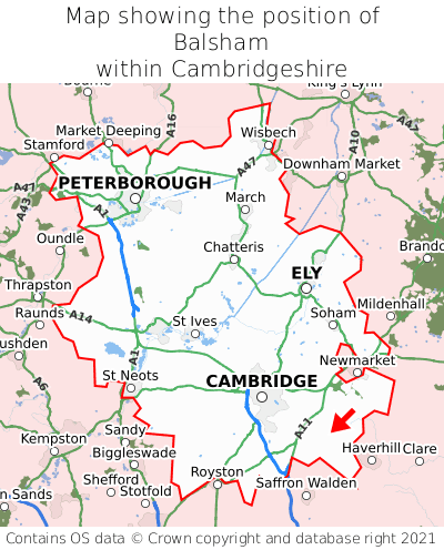 Map showing location of Balsham within Cambridgeshire
