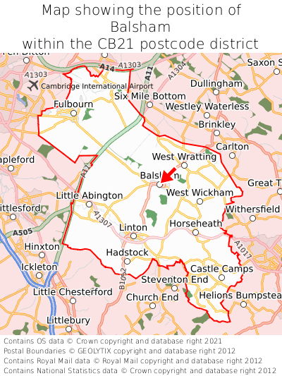 Map showing location of Balsham within CB21