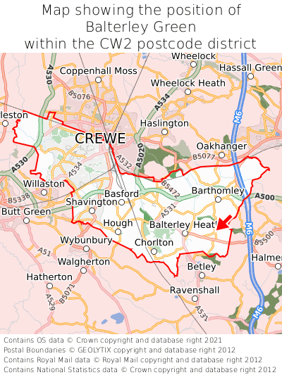 Map showing location of Balterley Green within CW2