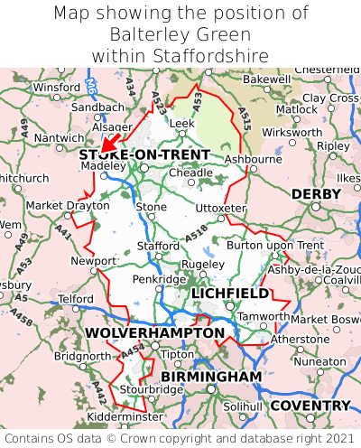 Map showing location of Balterley Green within Staffordshire