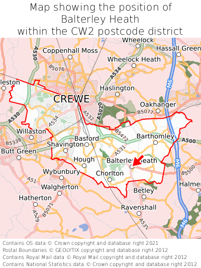 Map showing location of Balterley Heath within CW2