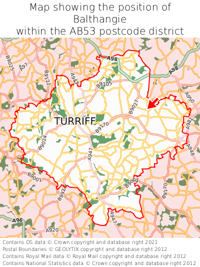 Map showing location of Balthangie within AB53