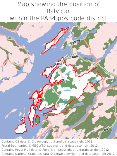 Map showing location of Balvicar within PA34