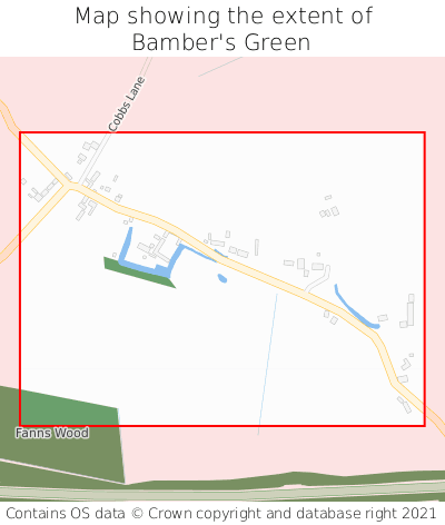 Map showing extent of Bamber's Green as bounding box