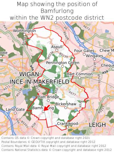 Map showing location of Bamfurlong within WN2