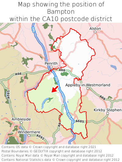 Map showing location of Bampton within CA10