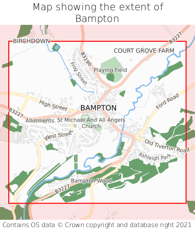 Map showing extent of Bampton as bounding box