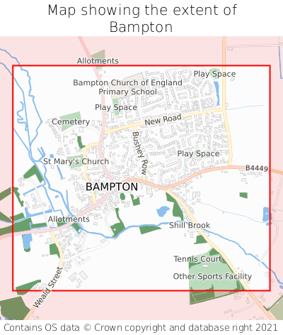 Map showing extent of Bampton as bounding box