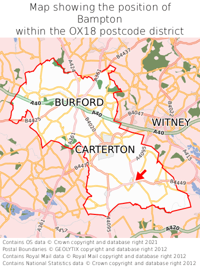 Map showing location of Bampton within OX18
