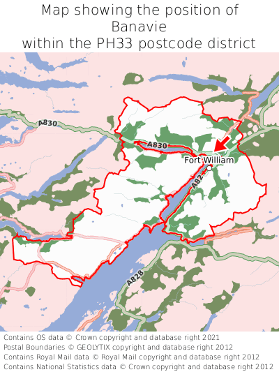 Map showing location of Banavie within PH33