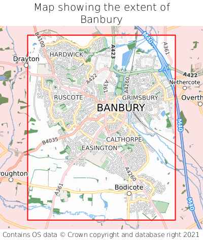 Map showing extent of Banbury as bounding box