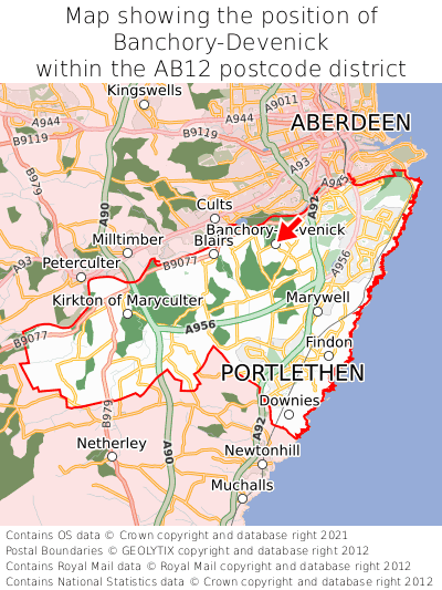 Map showing location of Banchory-Devenick within AB12