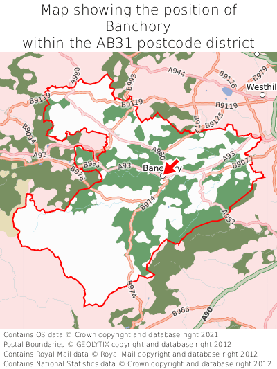 Map showing location of Banchory within AB31