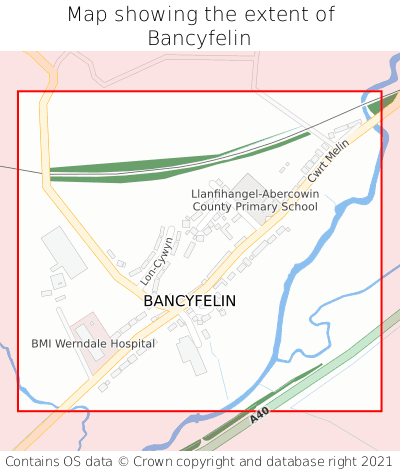 Map showing extent of Bancyfelin as bounding box