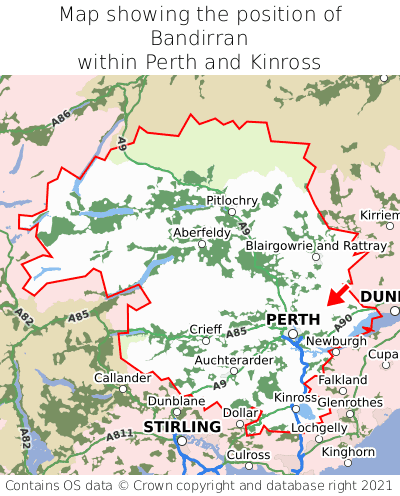 Map showing location of Bandirran within Perth and Kinross