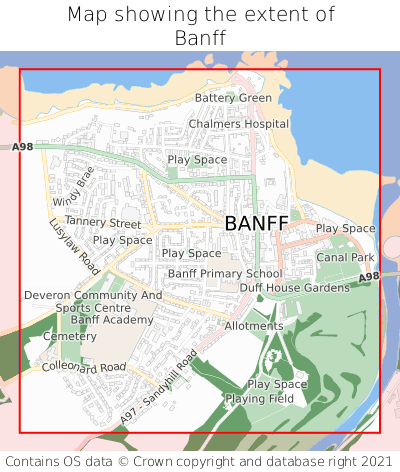 Map showing extent of Banff as bounding box