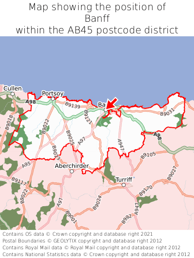 Map showing location of Banff within AB45