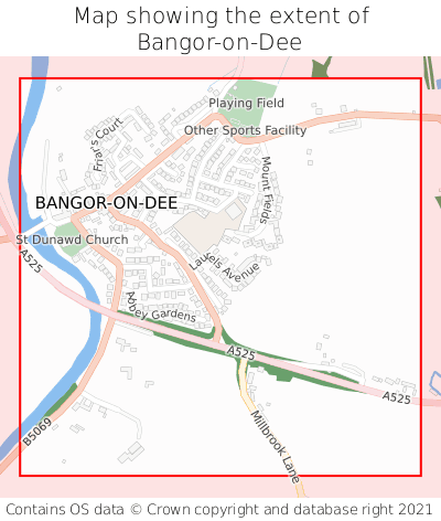 Map showing extent of Bangor-on-Dee as bounding box