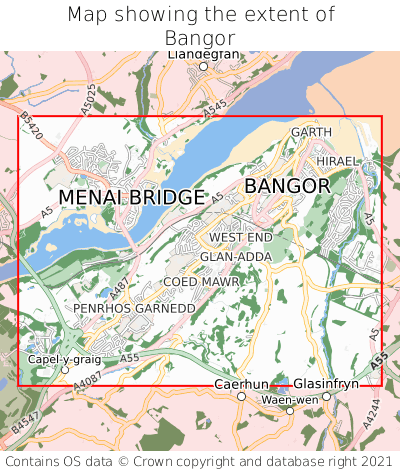 Map showing extent of Bangor as bounding box