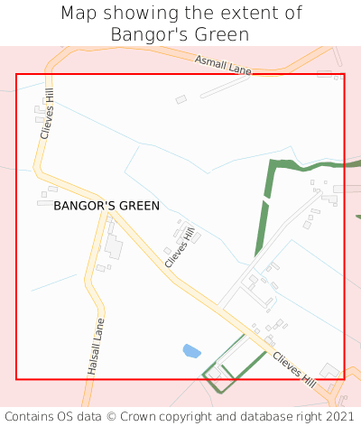 Map showing extent of Bangor's Green as bounding box