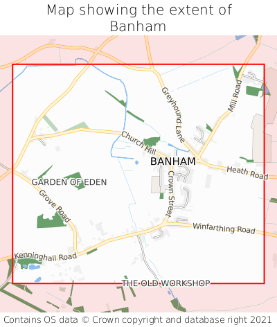 Map showing extent of Banham as bounding box