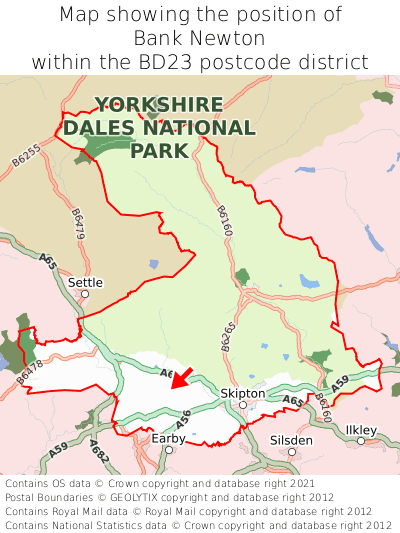 Map showing location of Bank Newton within BD23