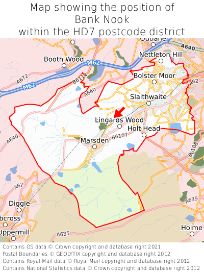 Map showing location of Bank Nook within HD7