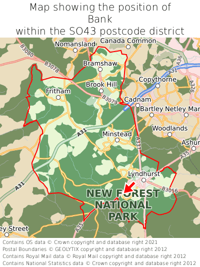 Map showing location of Bank within SO43