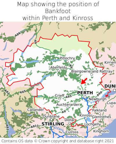 Map showing location of Bankfoot within Perth and Kinross