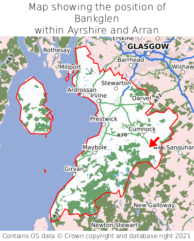 Map showing location of Bankglen within Ayrshire and Arran