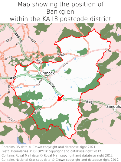 Map showing location of Bankglen within KA18