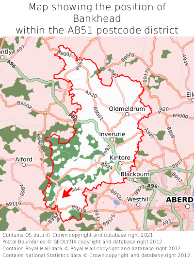 Map showing location of Bankhead within AB51