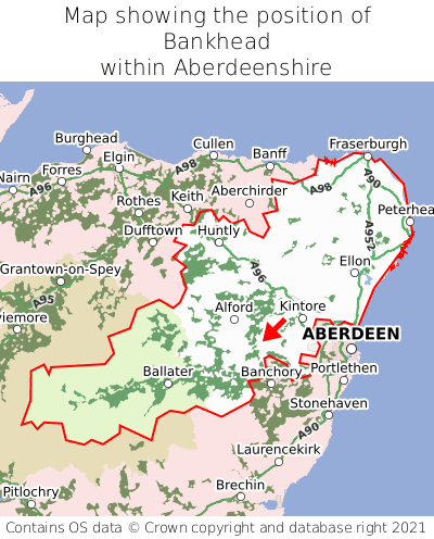 Map showing location of Bankhead within Aberdeenshire