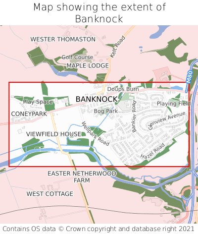Map showing extent of Banknock as bounding box
