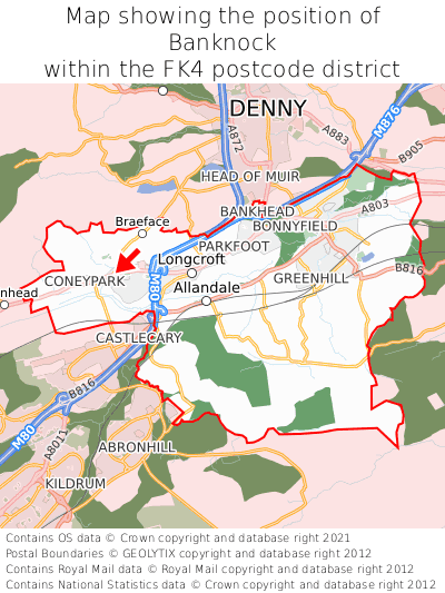 Map showing location of Banknock within FK4