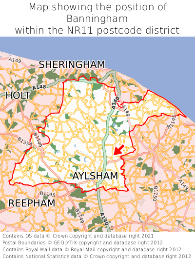 Map showing location of Banningham within NR11
