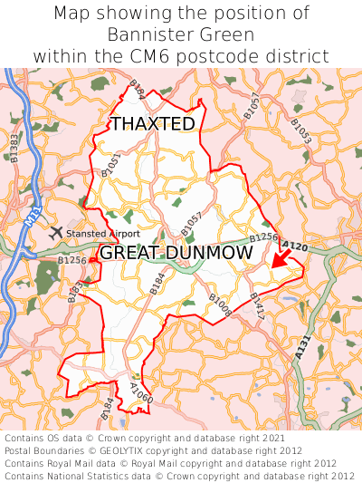Map showing location of Bannister Green within CM6
