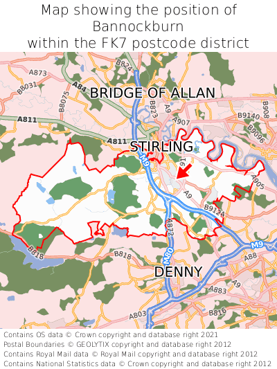 Map showing location of Bannockburn within FK7