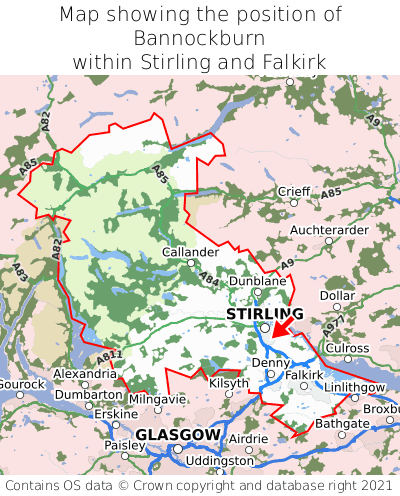 Map showing location of Bannockburn within Stirling and Falkirk