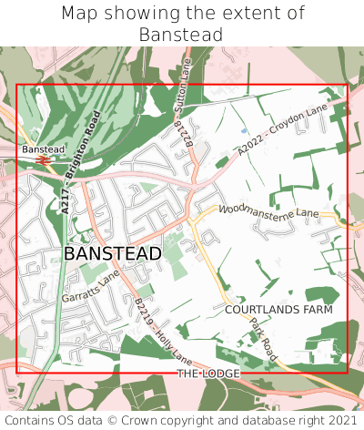 Map showing extent of Banstead as bounding box