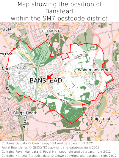 Map showing location of Banstead within SM7