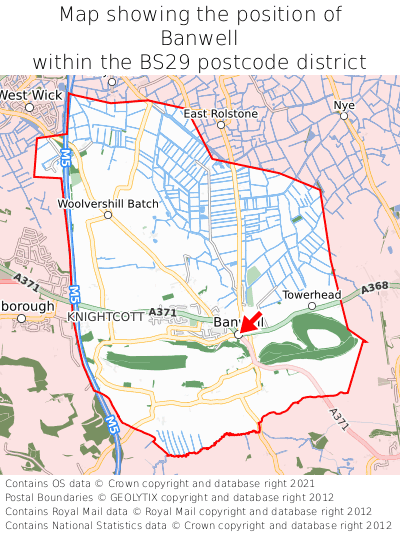 Map showing location of Banwell within BS29