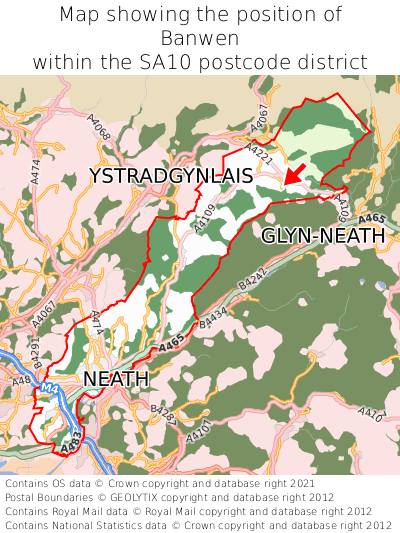 Map showing location of Banwen within SA10
