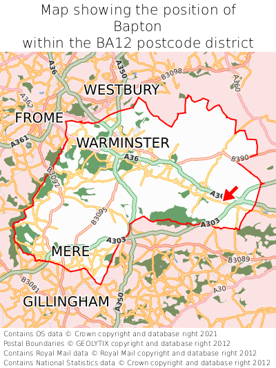 Map showing location of Bapton within BA12
