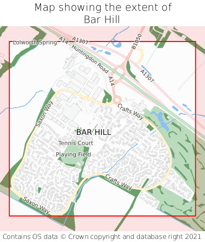 Map showing extent of Bar Hill as bounding box