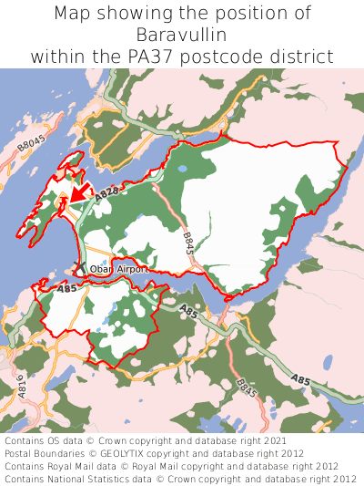 Map showing location of Baravullin within PA37