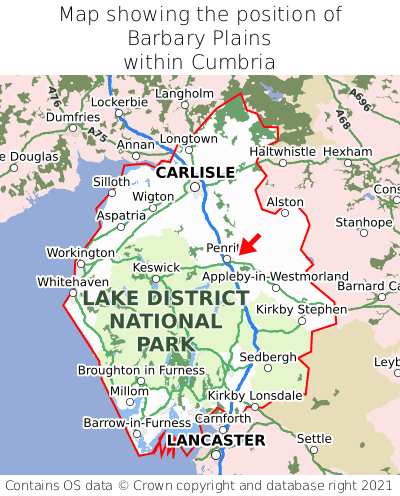 Map showing location of Barbary Plains within Cumbria