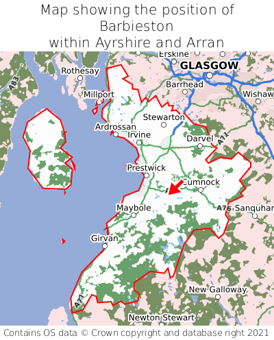 Map showing location of Barbieston within Ayrshire and Arran
